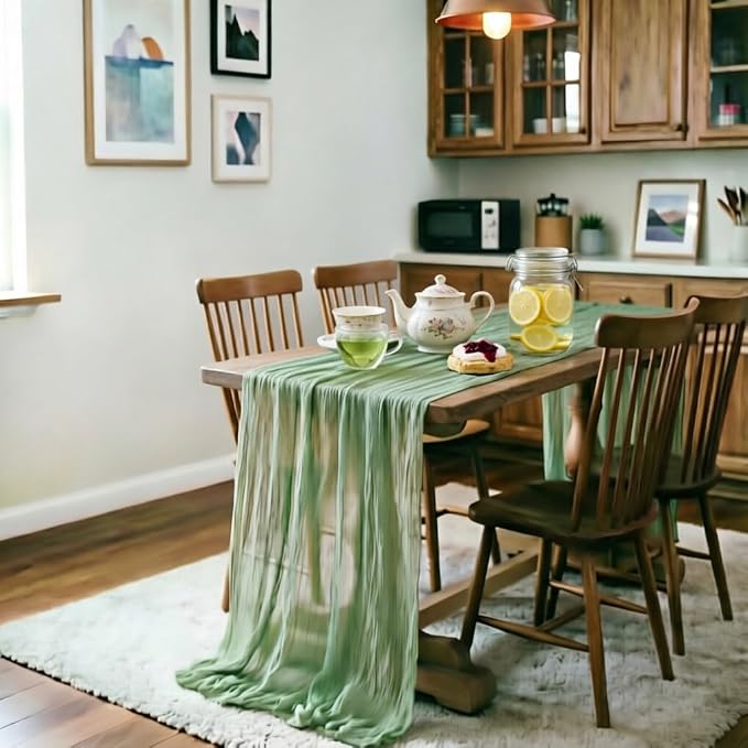 Sage Cheesecloth Table Runner 120 Inches 10 Ft Gauze Table Runner | Summer Boho - Image 3