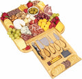 Large Bamboo Cheese Board Gift Set with Slide-Out Drawer & Knife Set – Charcuterie Board for Entertaining, Housewarming & Valentine’s Day Gifts