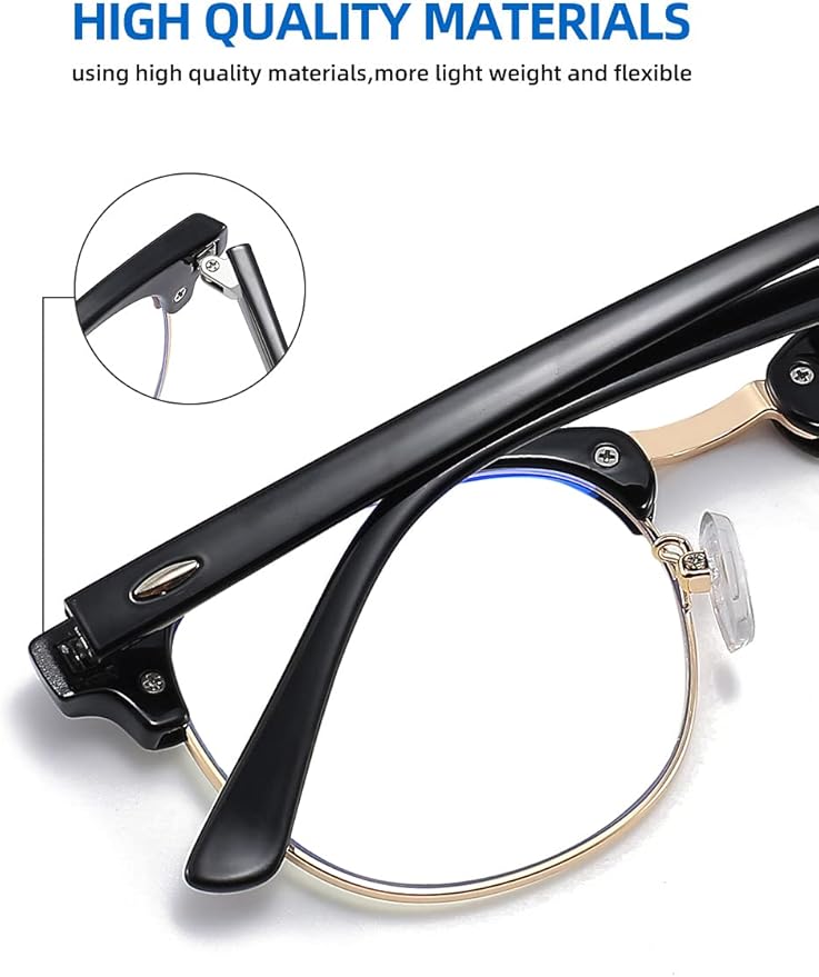 SOAR&EAGLE 3 Pack Blue Light Blocking Glasses,Computer Gaming Glasses,Retro Semi Rimless UV400 Clear Lens Computer Eyewear For Men/Women (Bright black gold/Amber gold/Crystal gold)