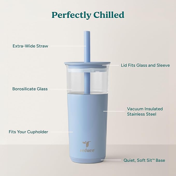 REDUCE Aspen - 20oz Vacuum Insulated Glass Tumbler - Extra Wide Straw & Lid | - Image 3