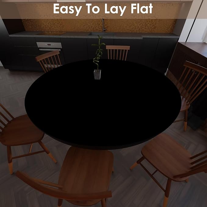 Round Table Protector - 1.8mm Thick,Dia.21 Inch Waterproof & Easy to Clean Protects Table Surfaces Conceals Scratches & Flaws for Coffee Tables & Dining Tables(Black+Black Dia.21Inch)