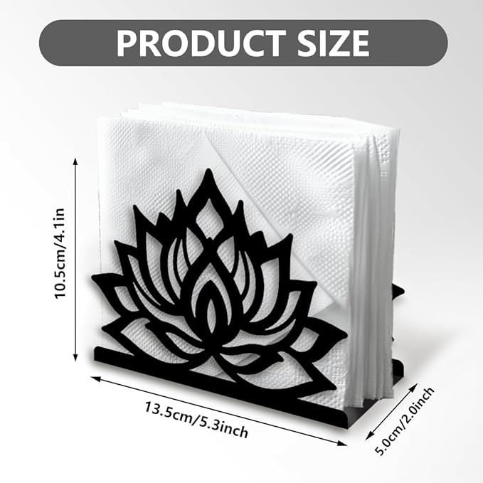 Lotus Flower Decorative Black Metal Napkin Holder for Table, 5.3" x 4.1" x 2" Floral Standing Napkin Holder for Home Kitchen Restaurant Picnic Party Coffee Bar Dining Room