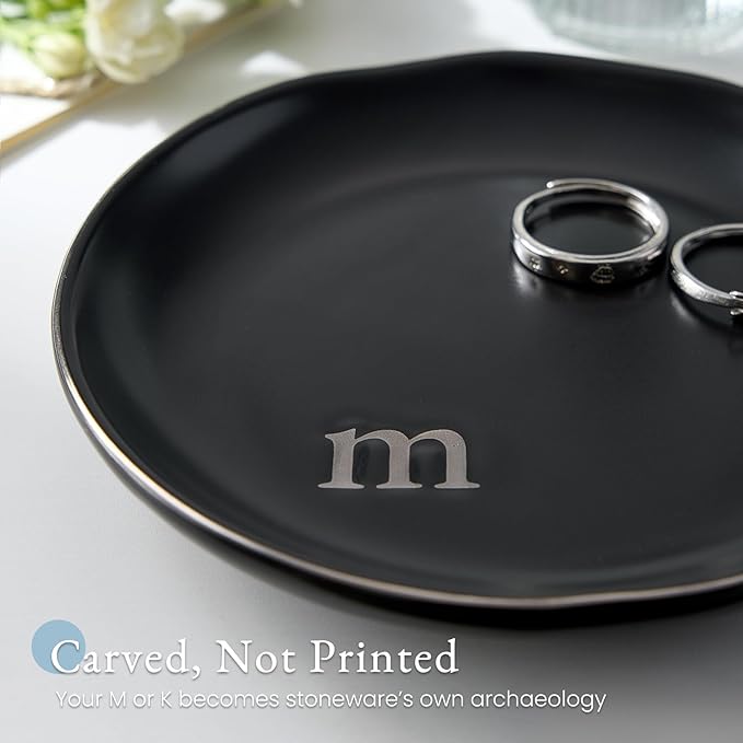 Lolalet Handmade Ceramic Ring Dish Jewelry Tray Plate with Initial, Small Monogram Gift for Her Women Girls Mother, Hostess, Engagement, Bridal Shower, Maid of Honor, Bridesmaid, Birthday, Christmas