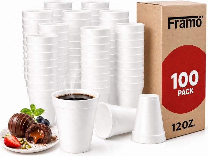 Framo 12 Oz Foam Cups Lightweight Insulated Foam Cups by Framo
