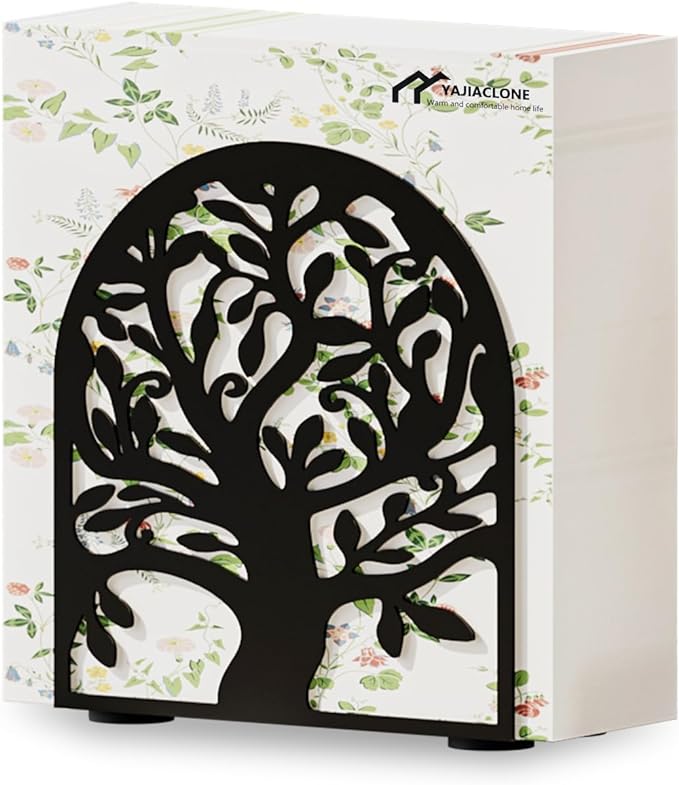 Tree of Life Napkin Holder, Upright Metal Tabletop Napkin Holder with Cushioned Base, Black Decorative Napkin Holder for Kitchen & Dining Table.