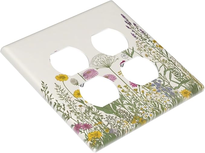 Light Switch Cover Wildflower Botanical Plant Herbs Flower 2 Gang Decorative SwitchPlates Double Duplex Wall Plates Switch Plates and Outlet Covers for Bathroom Livingroom Decor