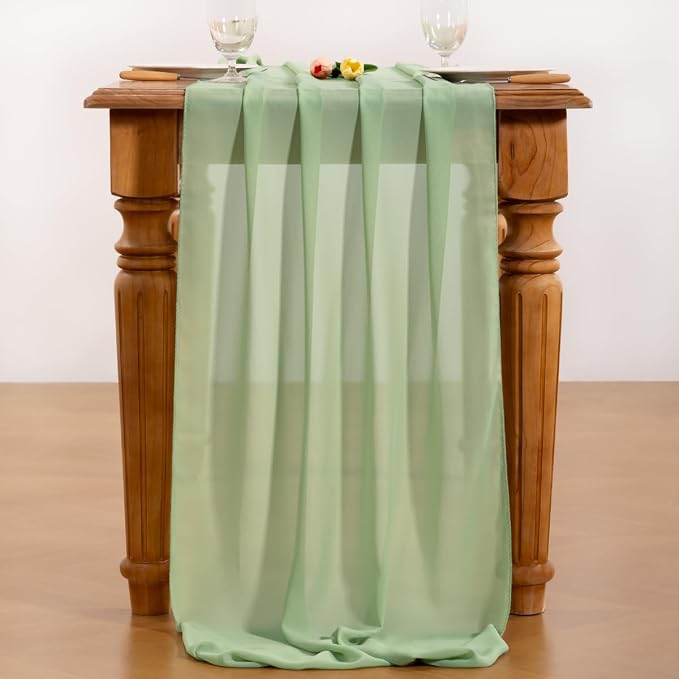Sage Green Chiffon Table Runner Summer Boho Wedding Birthday Party Decor | 14ft - Image 5