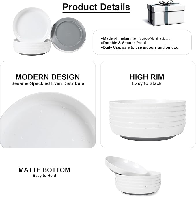 Webbylee 8.25" Melamine Pasta Bowls Set of 6-28oz Melamine Large Salad - Image 3