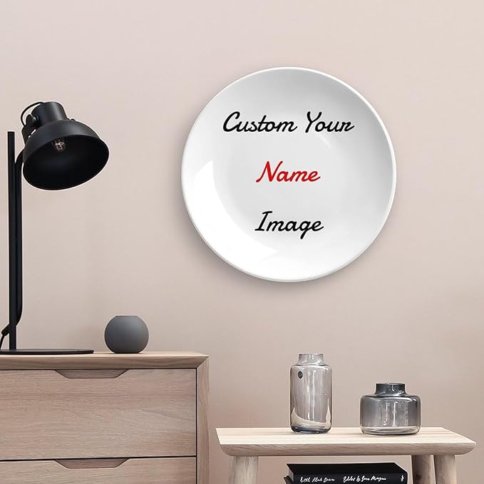 Customizable Ceramic Decorative Plate Personalized Photo Text Logo Printed for Wall Hanging or Table Decor Perfect Memorial Gifts for Anniversary or Birthday CP-0941180492133364
