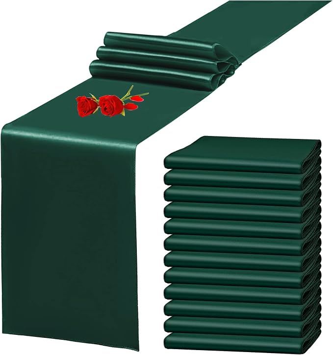 12 Pack Emerald Green Satin Table Runner 12 x 108 Inch Long Premium Table by YMHPRIDE
