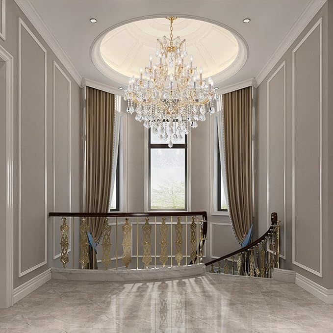 Large Gold Chandelier Light Fixtures - 24 Lights, 3 Layers Modern Crystal Chandeliers for Lobby, Foyer, Entrance Hall, Staircase