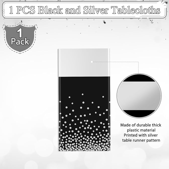 1Pcs Black Silver Tablecloth Party Decorations, Plastic Black Table Cloth - Image 4