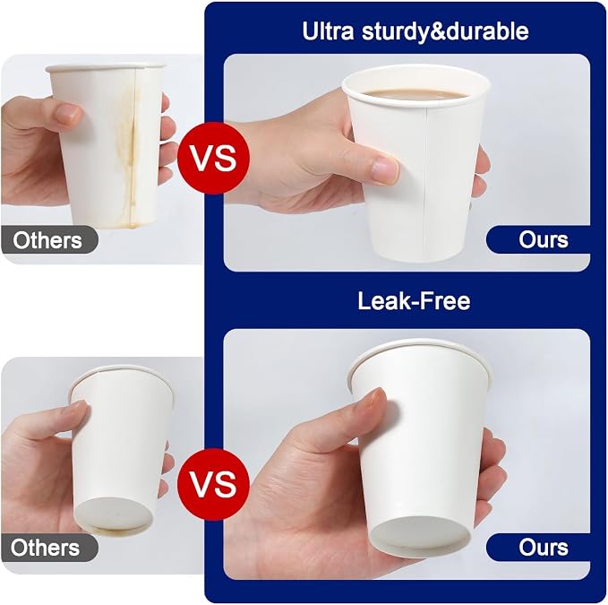Clawsoff 300 Count 12 oz Paper Coffee Cups Disposable White Hot Coffee Cups | - Image 3