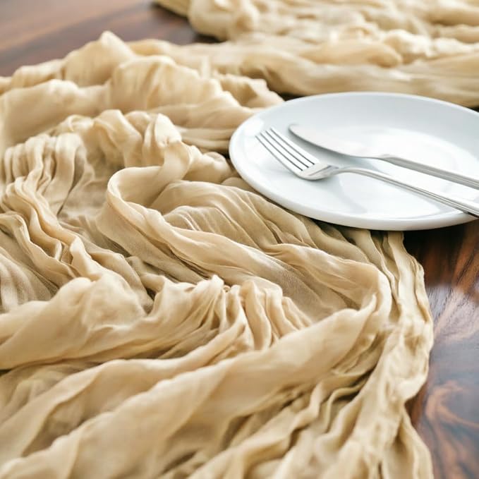 Beige Cheesecloth Table Runner 120 Inches 10 Ft Gauze Table Runner | Summer - Image 4
