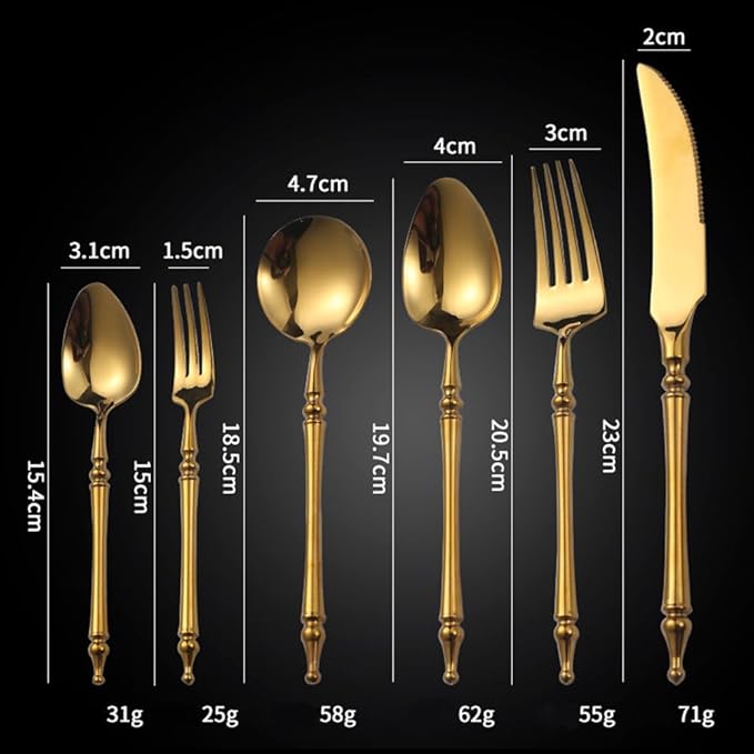 Gold Silverware Set for 12 Premium 18/10 Stainless Steel Flatware Set 48 Piece Include Knives Forks and Spoons Cutlery Utensils Light Luxury Vintage Style for Home Kitchen Christmas Restaurant