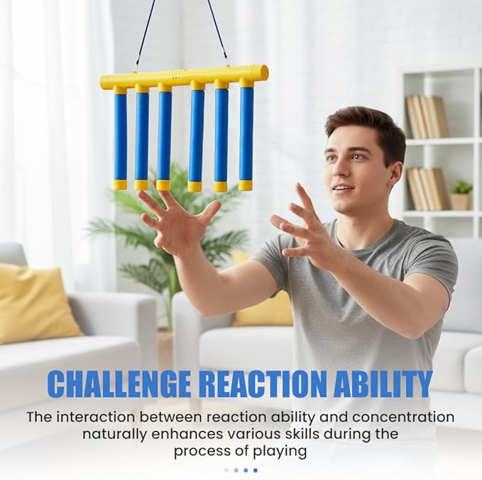 Reflective Drop Stick Challenge Game, Hand Eye Coordination Reflex Training Toy, 3 Adjustable Speed Modes, Catching Sticks Game for All Ages (Light Blue)