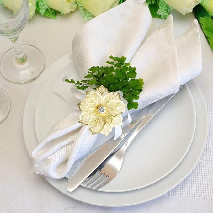14K Gold Napkin Rings Set of 12, Metal Gold Flower Napkins Rings Holder Buckles - Image 5
