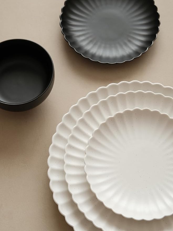 WENSHUO Daisy Plates Set of 6 (Matte Black, 10.5 Inch)