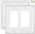 2-Pack Double Decorator Outlet Cover Plate, Pure White Pearls Decorative Switch Plates and Outlet Covers, Metal Wall Plates for Electrical Outlets