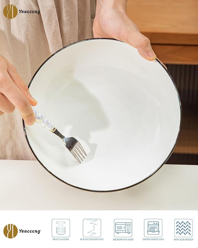 Yeacccng White Pasta Bowls Set of 6, 9.25 Inch 50 Oz Large Ceramic Soup Salad - Image 2