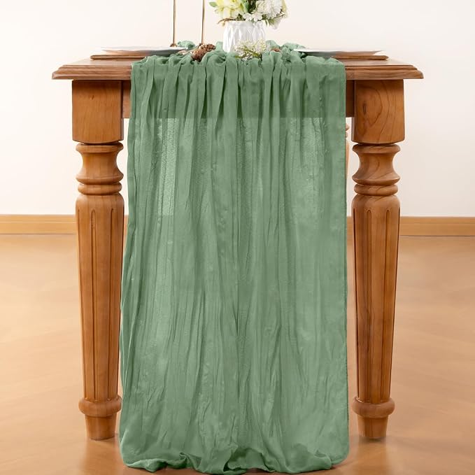 Sage Cheesecloth Table Runner 120 Inches 10 Ft Gauze Table Runner | Summer Boho - Image 2