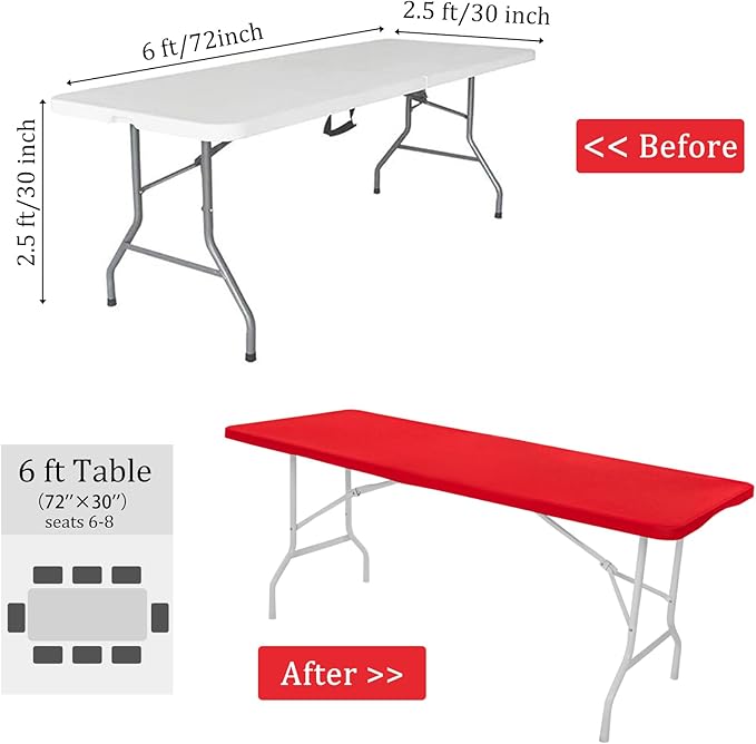 4 Pack Spandex Tablecloth Table Top Cap Cover Washable Elastic Rectangle Tablecloth for 6 FT Folding Tables for Indoor Outdoor Party (72 x 30 Inches, Red)