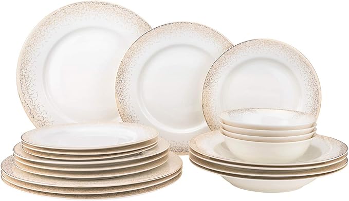 20-pc. Dinner Set Service for 4, 24K Gold-plated Luxury Bone China Tableware ("Infinity Gold")