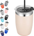 VEGOND Stainless Steel 12 oz Tumblers bulk Vacuum Insulated Double Wall Travel Tumbler with Lid and Straw Reusable Tumbler, Beige 1 Pack