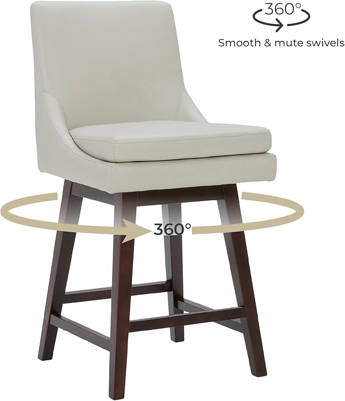 CHITA Counter Height Swivel Bar Stools Set of 3, FSC Certified Upholstered Faux Leather Barstool Chairs with Back, 26.8" H Seat Height, PU Leather in Creamy Grey