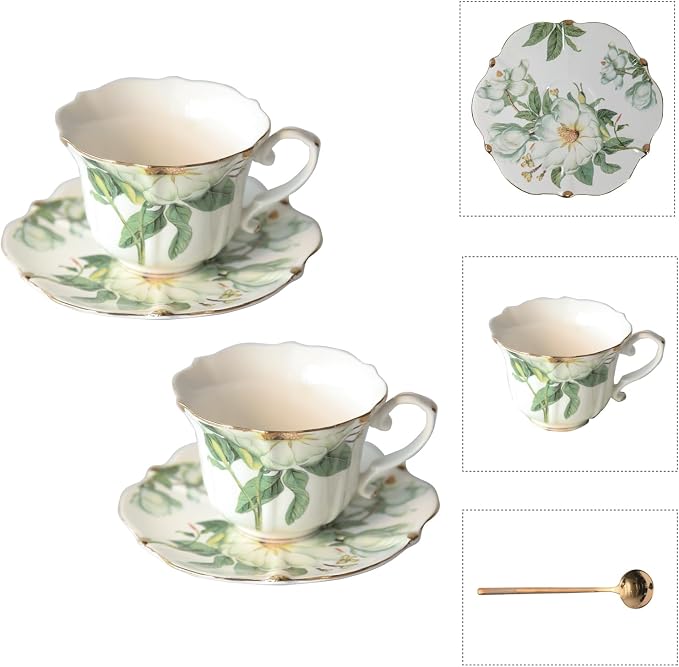 Vintage Floral Porcelain Tea Cup and Saucer Set by Unknown