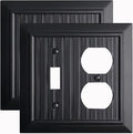 Beadboard Outlet Covers Wall Plates, Bamboo Fiber Light Switch Covers, Natural Material Electric Receptacle Decorative Switch Plate Outlet Cover Matte Black (2 Gang Toggle/Duplex 2 Pack)