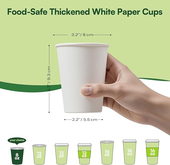 Paper Cups 8 oz Disposable Coffee Cups, 1000 Pack Thickened Disposable Hot Cups, 300GSM BPA Free Small Disposable Cups, White Paper Cups Bulk for Home Office Cafe Coffee Bar Supplies Party Essentials