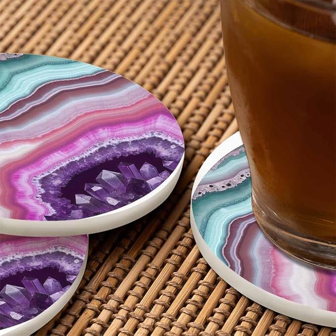 Liquid Modern Art Cup Coasters Set of 2 Contemporary Artwork Unique Trendy Design Wooden Table Apartment Decor 100% Diatomite for Drinking Glasses,4 Inches