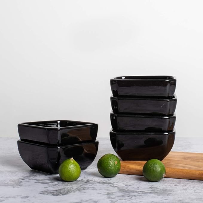 DELLING Ultra-Strong 3 Oz Ceramic Dip Bowls Set, Black Dipping Sauce Bowls/Dishes for Tomato Sauce, Soy, BBQ and other Party Supplies - Set of 6