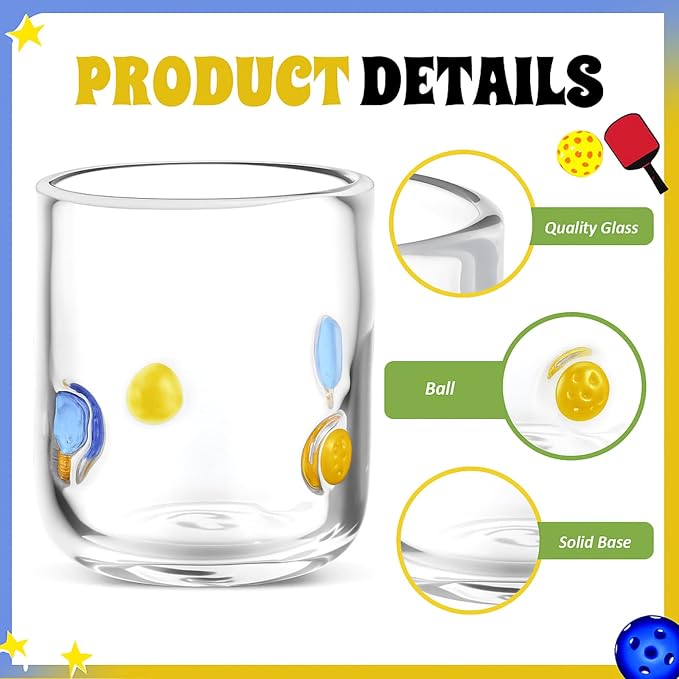 SiliFine 2 Pcs Racket and Yellow Ball Icon Juice Glasses - 14oz Sport Stemless - Image 4