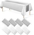 8Pack Disposable Plastic Tablecloths and Satin Table Runner Set White and by MASHAN