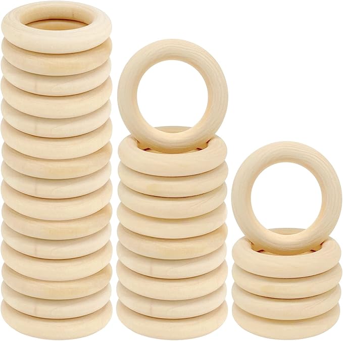 30PCS Natural Wooden Rings for Macrame, Unfinished Wood Rings for Jewelry Making by HANWER
