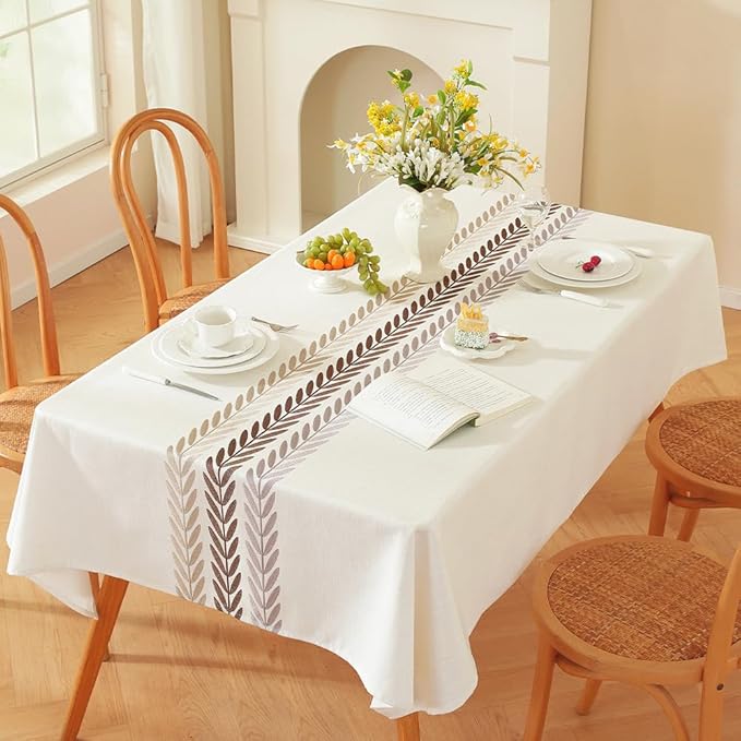 Zobesta Linen Table Cloth Rectangle Table 120 x 53 Inch, White Table Cover Heavy Weight Washable Farmhouse Soft Boho Tablecloth Rectangular for Outdoor, Kitchen