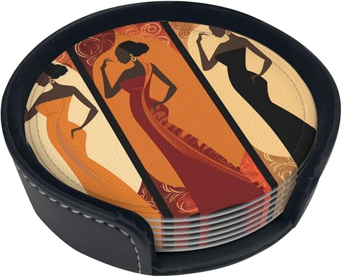 Women Leather Coasters Set of 6 by Nameapo