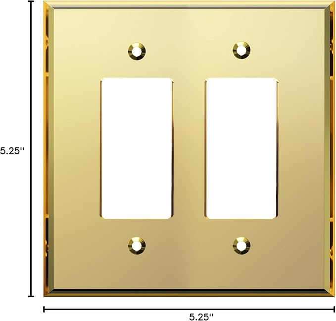 LIDER Reflective Acrylic Decorator Wall Plate, Mirrored Light Switch Plate, Plexiglass Outlet Cover, Acrylic Glass, Oversized 2-Gang 5.25" x 5.25", LWP-32O-AGD, Gold
