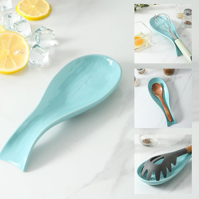 Ceramic Spoon Rest for Stove Top,Large 8.7 Inch Spoon Holder for Kitchen Counter,Porcelain Utensil Rest for Thankgiving and Christmas Gift,Dishwasher Safe and Heat-Resistant,Turquoise(1 PC)