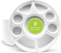 three leaf 9 Compartment Bagasse Round Plate, 200 Ct. Heavy-Duty- Super Strong- Natural- Eco-Friendly Disposable Bagasse Plates, 100% Biodegradable