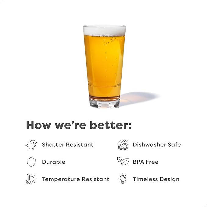TOSSWARE RESERVE 16oz Stacking Pint, SET OF 4, Premium Quality, Dishwasher Safe & Heat Resistant Unbreakable Plastic Beer Glasses