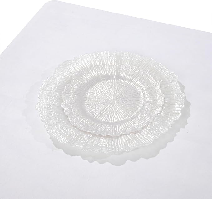 U-QE 60PCS White Plastic Plates - Pearl White Plates Disposable&Reusable - Heavy Duty Plastic Plates for Party&Wedding Including 30 Dinner Plates 10" & 30 Appetizer Plates 7"