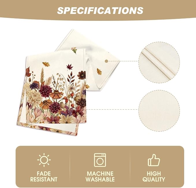 Artoid Mode 210 GSM Fall Table Runner 13x60 Inch Home Party Decor | Watercolor - Image 5