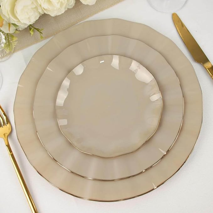 Efavormart 10 Pack | Taupe 6" Round Plastic Dessert Salad Plates, Disposable - Image 6