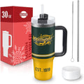 Green 30 oz Tumbler with Handle and Straw,Car cup,Coffee Mug,100% Leakproof Insulated Tumbler with Lid and Straw,Made of Stainless Steel,Cup Holder Friendly Base,Classic Collection Gifts for Fans