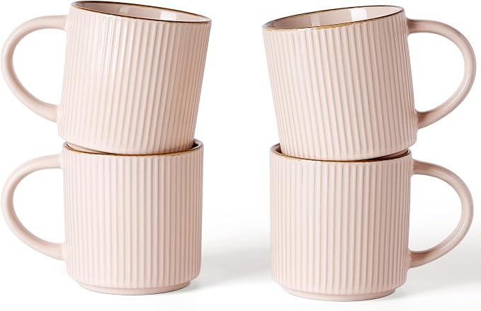 famiware Star Coffee Mug Set for 4, Handcrafted 12 oz Ceramic Stoneware Mugs by Famiware