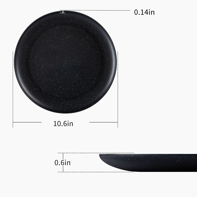 MISS BIG 10 inches Wheat Straw Plates,Plastic Plates Reusable Set of 4,Dinner Plates for Kids&Adults,Dishwasher & Microwave Safe,Eco-Friendly,BPA Free(Black)