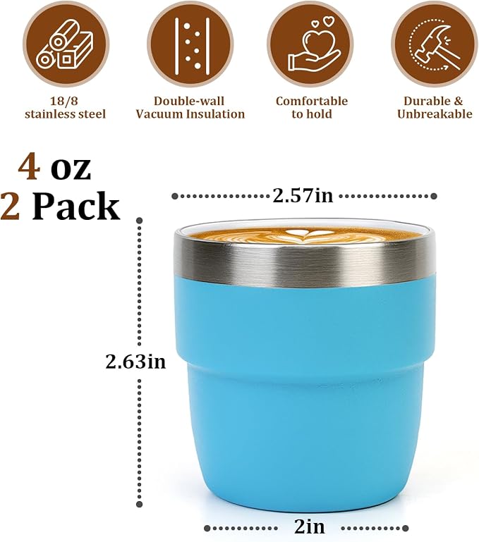 Zenbo 4 oz Espresso/Coffee Cups, Ceramic-Lined Double Wall Vacuum Insulated - Image 2